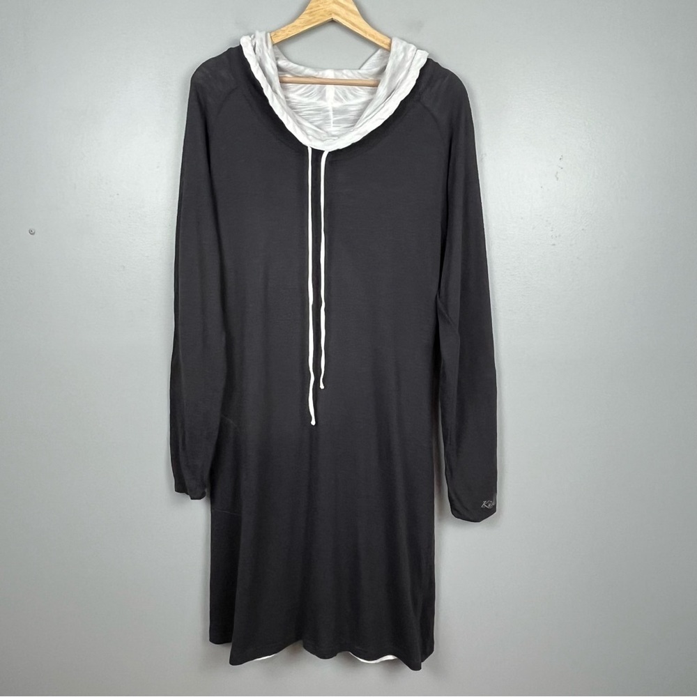 Kuhl charcoal gray & white modal organic cotton reversible cowl neck dress, XL.